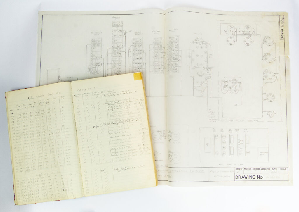 One of our test logs from the 70s alongside one of our first drawings!
