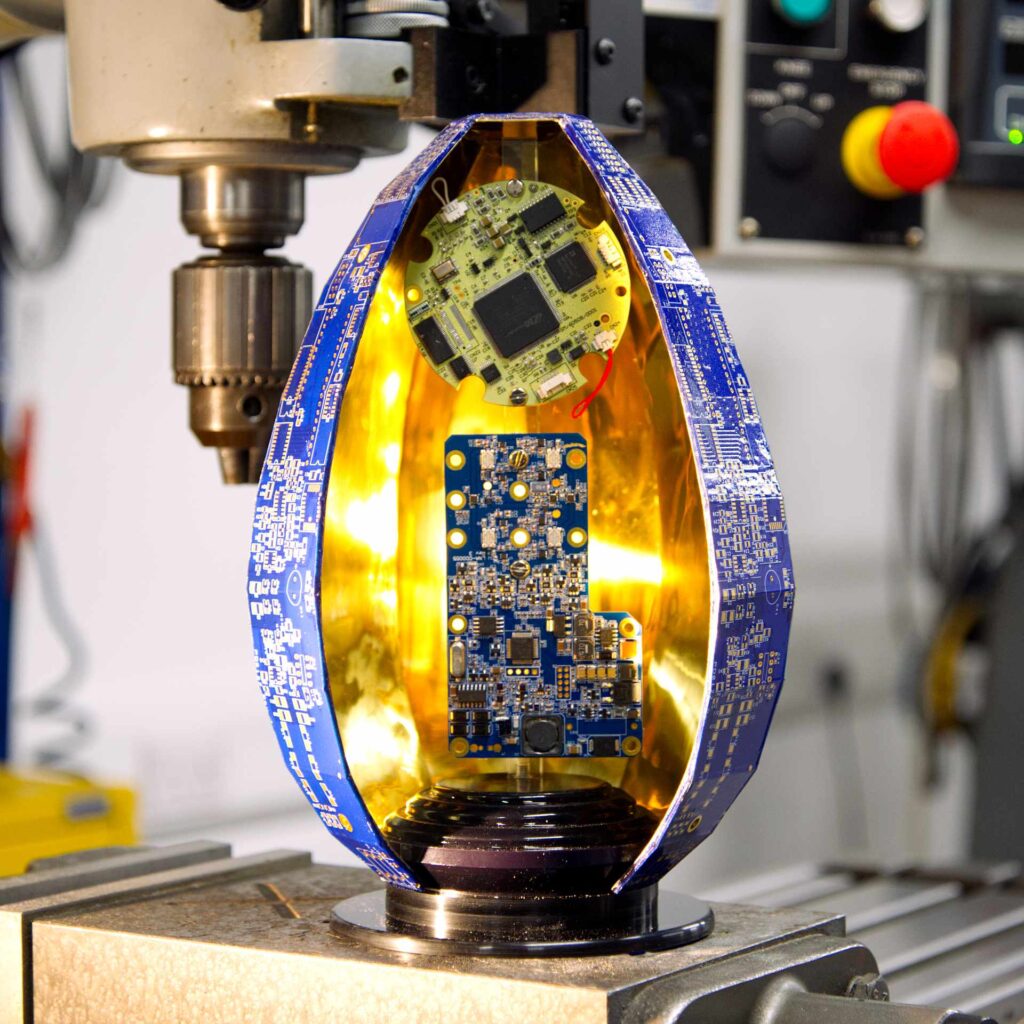 An image of our Egg made of PCBs.